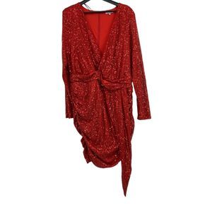 Fashion Nova Red Sequin Long Sleeve Mini Dress